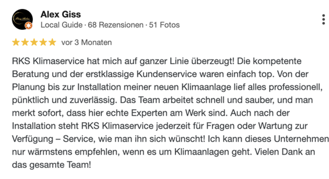 Bewertung Gewerbekunde einer Klimaanlage im Raum Hannover Bewertung Gewerbekunde einer Klimaanlage im Raum Hannover und Braunschweig